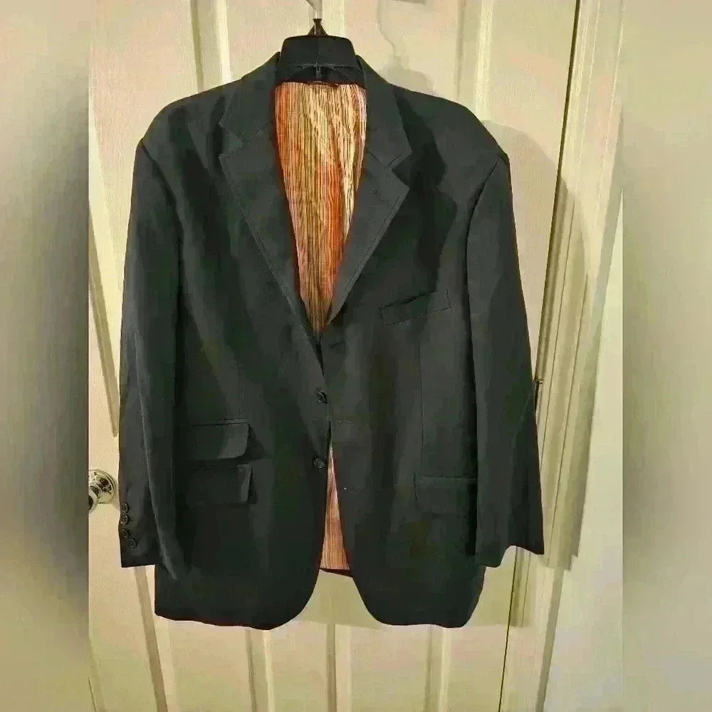 Hilfiger Rare Made In Italy Super 120's Blue Blazer 3 Btn Center Vent